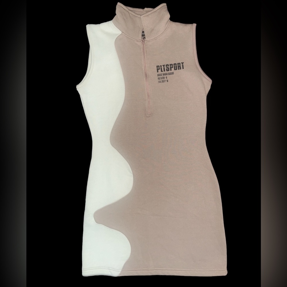 PLT Taupe Sport Collar Sleeveless Sweat Body con Dress